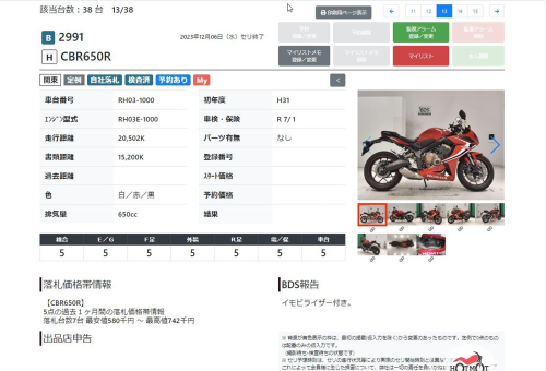 Мотоцикл HONDA CBR 650R 2019, Красный фото 11