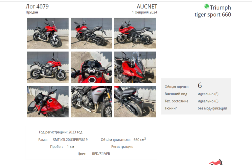 Мотоцикл TRIUMPH Tiger Sport 660 2023, Красный фото 11