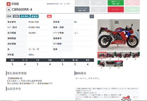 Мотоцикл HONDA CBR 600RR 2020, Красный фото 11