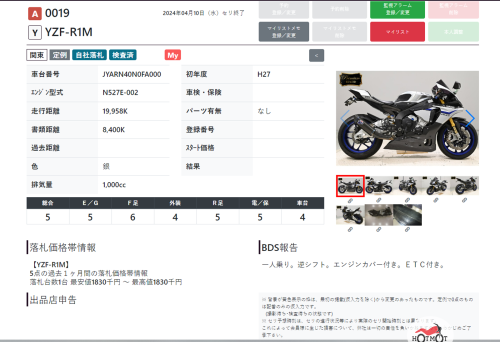 Мотоцикл YAMAHA YZF-R1 2015, серый фото 14