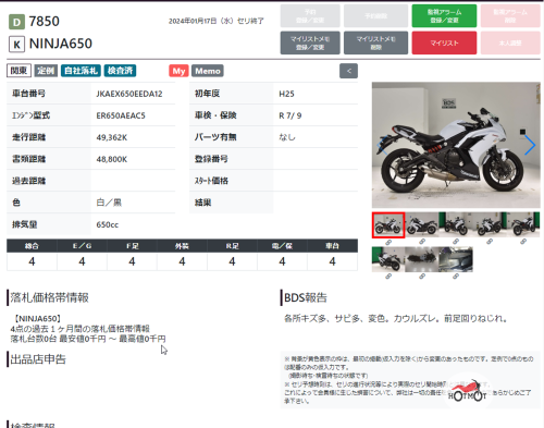 Мотоцикл KAWASAKI ER-6f (Ninja 650R) 2013, Белый фото 11