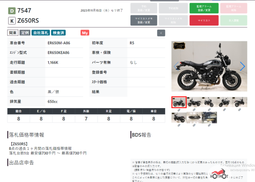 Мотоцикл KAWASAKI Z 650RS 2023, СЕРЫЙ фото 10