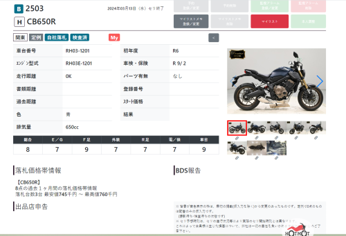 Мотоцикл HONDA CB 650R 2023, СИНИЙ фото 11