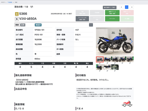 Мотоцикл SUZUKI V-Strom DL 650 2015, СИНИЙ фото 13