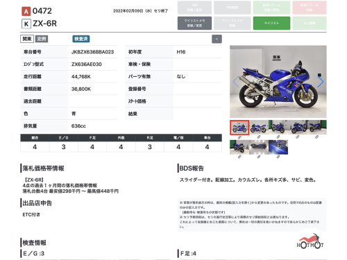 Мотоцикл KAWASAKI ZX-6 Ninja 2004, СИНИЙ фото 11