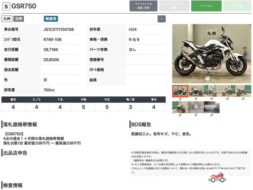Мотоцикл SUZUKI GSR 750 2013, БЕЛЫЙ фото 11