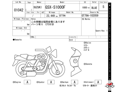 Мотоцикл SUZUKI GSX-S 1000 F 2016, СИНИЙ фото 8