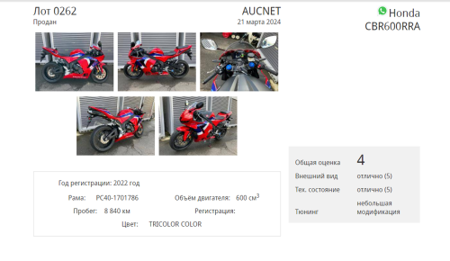 Мотоцикл HONDA CBR 600RR 2022, Красный фото 6