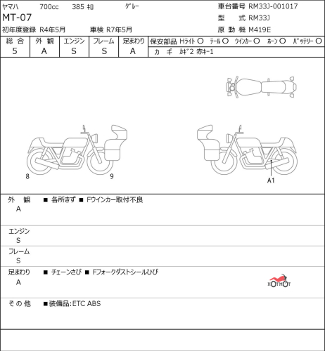 Мотоцикл YAMAHA MT-07 (FZ-07) 2022, СЕРЫЙ фото 6
