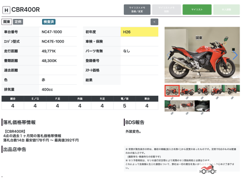 Мотоцикл HONDA CBR 400RR 2015, Красный фото 11