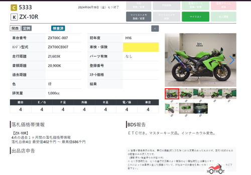 Мотоцикл KAWASAKI ZX-10 Ninja 2004, Зеленый фото 15