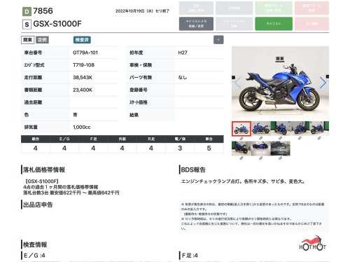 Мотоцикл SUZUKI GSX-S 1000 F 2015, СИНИЙ фото 11