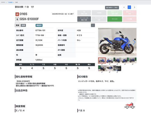 Мотоцикл SUZUKI GSX-S 1000 F 2016, СИНИЙ фото 13