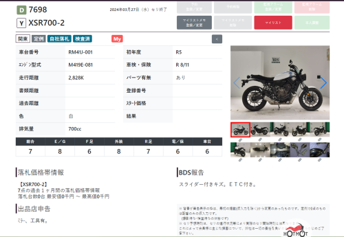 Мотоцикл YAMAHA XSR700 2023, БЕЛЫЙ фото 14