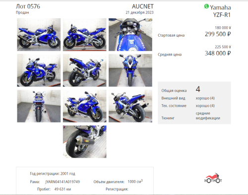 Мотоцикл YAMAHA YZF-R1 2001, Синий фото 11