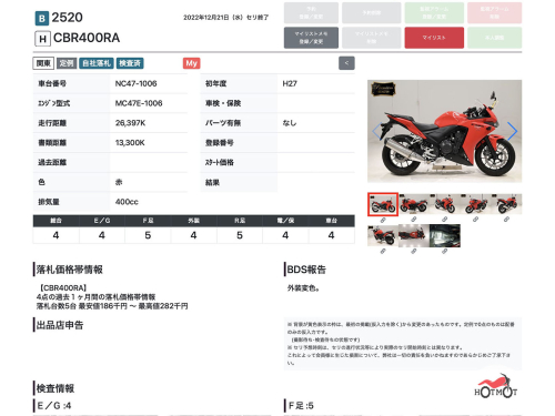 Мотоцикл HONDA CBR 400R 2015, Красный фото 13