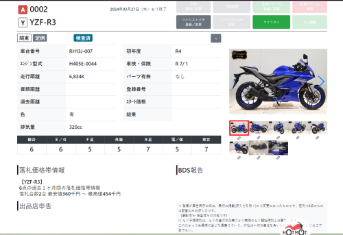Мотоцикл YAMAHA YZF-R3 2022, СИНИЙ фото 11