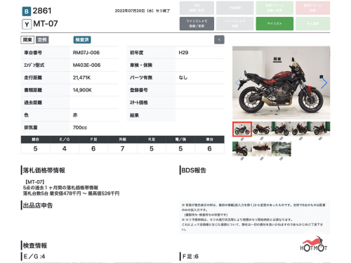 Мотоцикл YAMAHA MT-07 (FZ-07) 2017, Красный фото 11