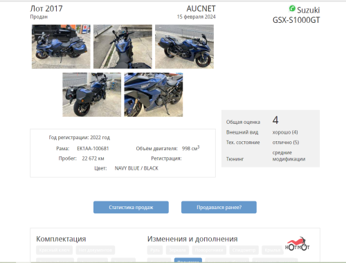 Мотоцикл SUZUKI GSX-S 1000 GT 2022, Синий фото 6