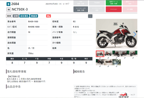 Мотоцикл HONDA NC 750X 2023, Красный фото 11