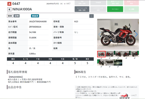 Мотоцикл KAWASAKI Z 1000SX 2011, Красный фото 16