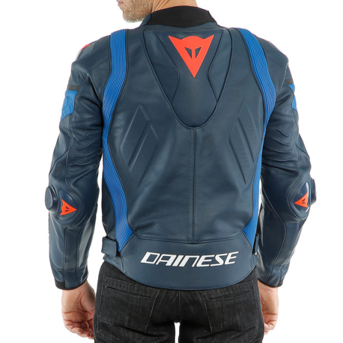 Куртка кожаная Dainese SUPER RACE Black-Iris/Light-Blue/Fluo-Red фото 8