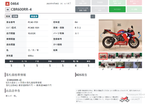 Мотоцикл HONDA CBR 600RR 2022, Красный фото 9