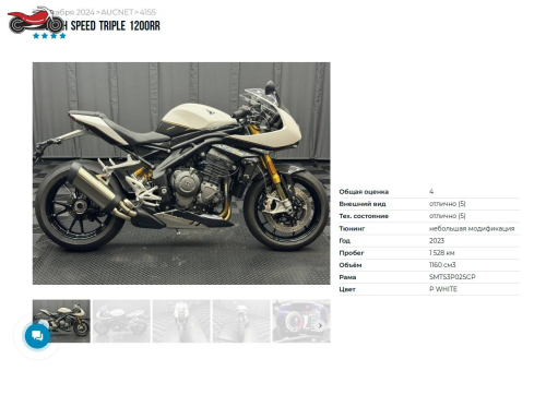 Мотоцикл Triumph Speed Triple 2023, БЕЛЫЙ фото 11