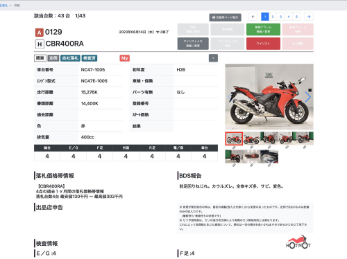 Мотоцикл HONDA CBR 400R 2015, Красный фото 11