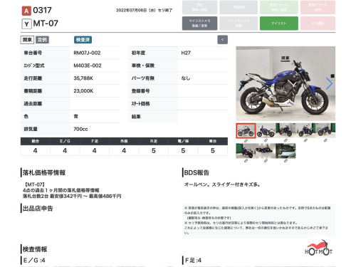 Мотоцикл YAMAHA MT-07 (FZ-07) 2015, СИНИЙ фото 11