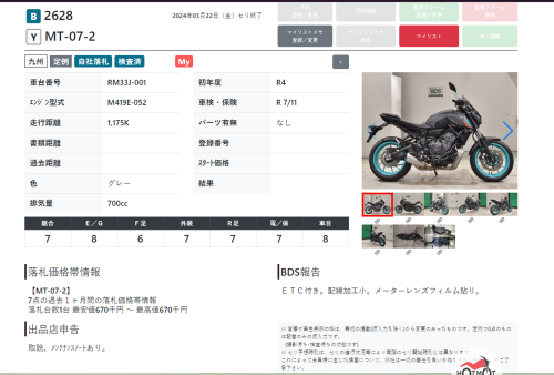 Мотоцикл YAMAHA MT-07-2 2022, Серый фото 10
