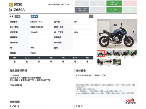 Мотоцикл KAWASAKI Z 650 2019, СИНИЙ фото 11