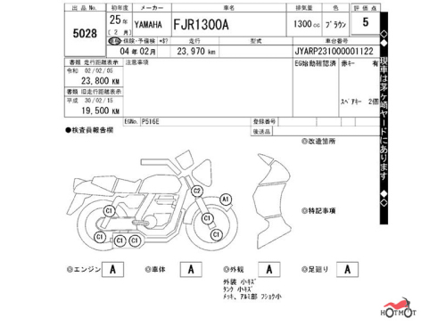 Мотоцикл YAMAHA FJR1300 2013, КОРИЧНЕВЫЙ фото 11