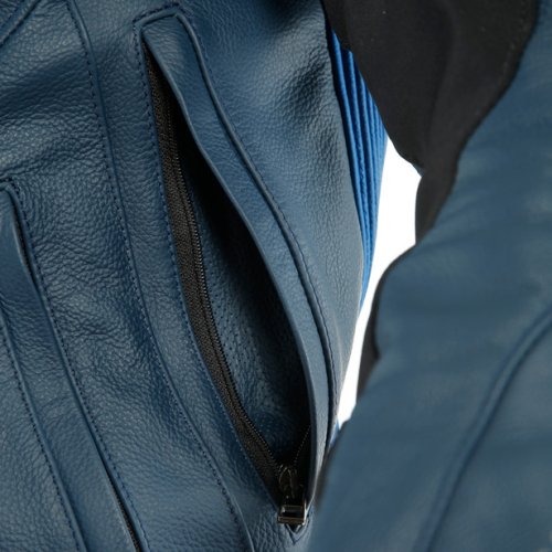Куртка кожаная Dainese SUPER RACE Black-Iris/Light-Blue/Fluo-Red фото 2