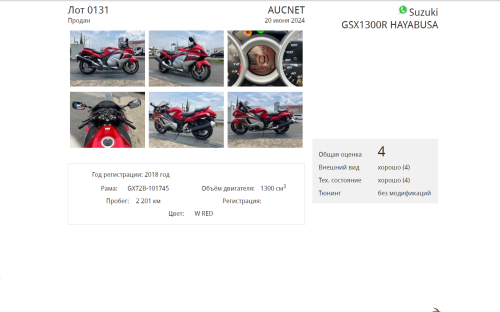 Мотоцикл SUZUKI GSX 1300 R Hayabusa 2018, Красный фото 7