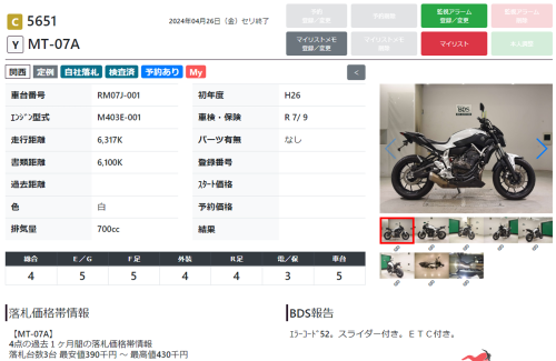 Мотоцикл YAMAHA MT-07 (FZ-07) 2014, белый фото 15